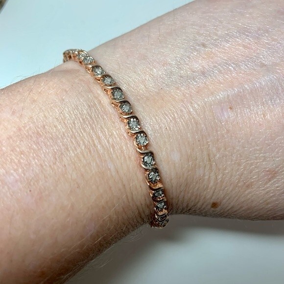 Tennis Bracelet 10K Rose Gold Plated .925 Sterling Silver 1.0 Cttw Diamond - Picture 11 of 14